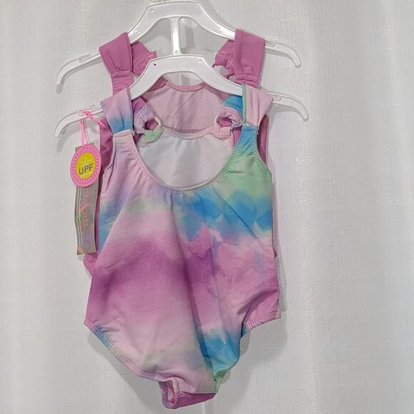 SET OF 2 PIECE SWIMSUITS BY YOUNG HEARTS SWIM GIRLS 2T "LOVE" Pink CLOUDS - Picture 3 of 6